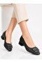 Women's Black Thick Heel Comfortable Fit Heeled Ballerina Shoes