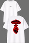 Heart Burst Design Front and Back Printed White Oversize T-Shirt