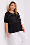 Women's Plus Size Black, Stone Detailed Bat Sleeve Blouse 65N39526 - 4