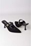 Seç 2622 Genuine Leather Women's Heelled Slippers (Heel Height: 9 cm) Black Suede - 5
