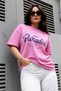 Women's Pink Cotton Oversize Printed Lycra Crew Neck T-Shirt - 2
