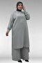 57029 Plus Size Half-Patch Slit Pants Suit - Gray