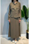 Collar Chain Detail Skirt Suit 26198 Green - 2