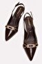 Women's Buckle-Strap Open-Back Thin Heeled Shoes Brown Yanki̇ - 4