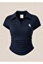 5 Li Vintage Polo Collar Ribbed Lycra Blouse - 4
