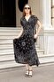 Women's Patterned Tulle Double-Breasted Flounce-Sleeved Skirt with Long Lycra Lining Dress - Black Pattern - 2