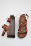 Calivella Brown Beaded Women's Colorful Bead Detailed Daily Double Strap Ankle Strap Wedge Heeled Sandals - 3