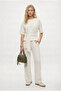 Women's River Modal Touch Tie-Detail Blouse Elastic Waist Wide-Leg Pants Ecru Top and Bottom Set