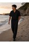 Comfortable Fit, Cotton Linen, Breathable, Non-Sticking, Stuffed Collar Shirt, Tie-Up Pants Set