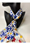 Daisy Patterned Double-Sided Scarf with Gold Ring Detail (70X70 cm) - 5