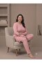 Summer Knitted Floral Patterned Powder Sleeve Plus Size Powder Pajama Set - 3