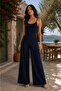 Women's Wrinkled Fabric Strappy Wide Leg Jumpsuit - 3