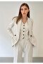 Premium Women's Striped White Jacket Vest Trousers 3-Piece Set – Modern Office Elegance - 2