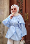 Women's Double-Breasted Collar Waist Tie Blouse Blue - 4