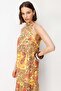 4932 Women's Floral Shawl Patterned Halter Neck Flounce Midi Dress Yellow - 4