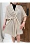 Women's Beige Front Detailed Poncho Cardigan Frv0192 - 3