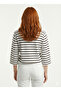 Women's Striped Regular Fit Knitwear Blouse - Brown with Collar - 2