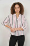 Women's V-Neck Oversize Striped Viscose Pink Blouse - 5
