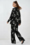 Women's Shirt Collar Floral Patterned Viscose Black Double Set - 6
