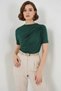 Women's Round Neck Gathered Detail Short Sleeve Emerald Green Blouse
