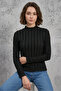 Women's High Collar Textured Black Blouse - 4