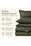 100% Cotton Satin Striped Double Duvet Cover Set - Green - 3
