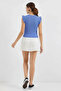 Women's Round Neck Ruffle Sleeve Indigo Blouse - 8
