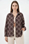 Women's Oversize Checkered Patterned Viscose Brown Shirt - 3