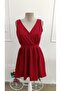 Women's Strappy Double-Breasted Collared Short Janjan Crepe Dress with Bow Detail on the Back - 4