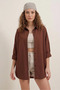 Women's Oversize Cut Basic Cotton Brown Shirt - 7
