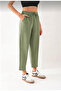 Women's Khaki Modal Fabric Balloon Model Ribbed Front Comfortable Fit Pants