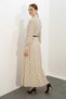 Women's Scarf Collar Belted Polka Dot Cream Hijab Dress - 5