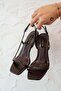 Kenty Women's Leather Heeled Sandals Brown - 4