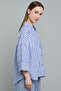 Striped Shirt with Spread Collar and 3/4 Sleeves - 6
