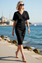 Women's Midi Length V-Neck Short Sleeve Shift Cut Woven Dress Waist Detailed Casual Comfortable Daily Modern - 2