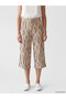 Brown Elastic Waist Patterned Women's Capri Pants - 2