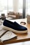Men's Khaki/Navy Blue Suede Loafer Shoes - Comfortable Thick Sole Casual Shoes
