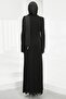 Black Waist Gathered Stone Evening Dress - 5
