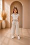 Girl's Gray Linen Set – Shirt and Wide-Legged Pants Two-Piece Set
