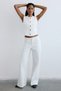 High Waist Wide Leg Denim Ecru Trousers - 5