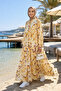 Women's Buttoned Modal Fabric Patterned Yellow Dress - 2