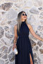 Navy Blue Halter Neck Dress - 3