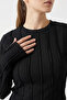 Women's Round Neck Textured Black Blouse - 5