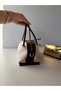 Brown Knot Detailed Canvas Shoulder Bag with Gold Accessories Women's Bag Leather Trimmed Crossbody Bag - 6
