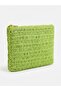 Women's Pistachio Green Straw Clutch Handmade Zipper Bag-Lined - 5