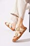 Gesemer Double Buckle Genuine Leather Women's Slippers Beige Skin