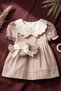 Girl's Powder Vintage Floral Embroidered Dress and Candy Figured Bag Set - Bohemian Style Children's Dress - 2