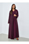 Burgundy Front Open Abaya with Lace Trim - 3