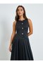 Black Pleated A-Line Midi Dress - 2