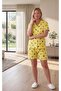 Mooda Women's Yellow Moon Star Patterned Milan Lycra Shorts Pajama Set - 3